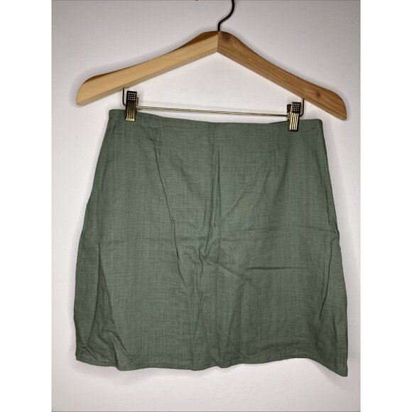 Blue Rain Skirt Linen Blend Green Button Front Floral Embroidered Women's Small - Picture 4 of 7